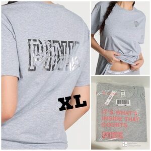 VS PINK NWT Limited Edition Heather Grey Foil Cotton Short-Sleeve Tee